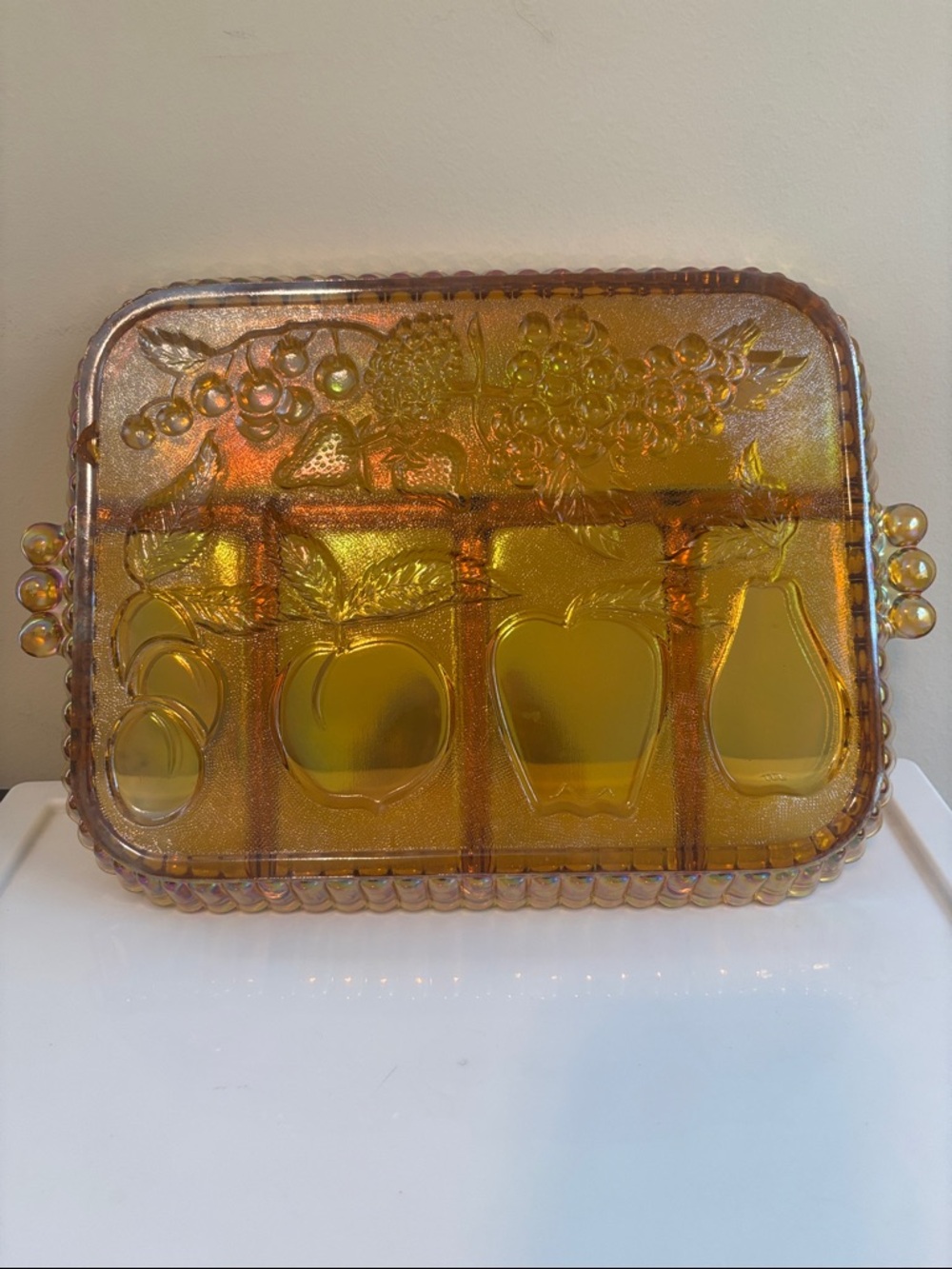Vintage Amber Carnival Glass Divided Serving Tray